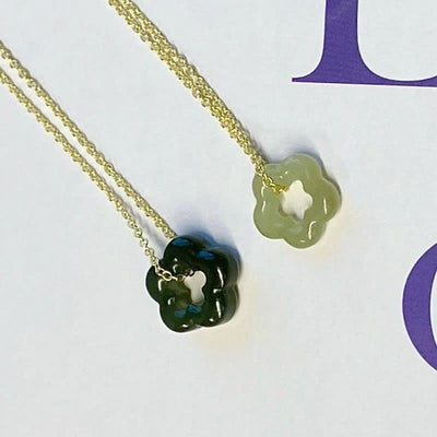 Buddha Stones Dainty Hetian Jade Cyan Jade Luck Floral Charm Necklace Pendant Necklaces & Pendants BS 15