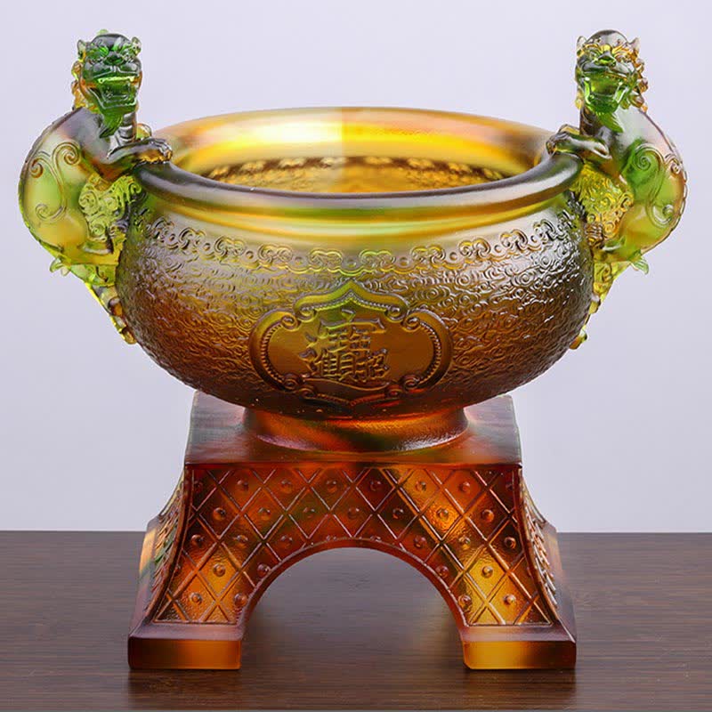 Buddha Stones Handmade Liuli Crystal PiXiu Treasure Bowl Art Piece Home Decoration Decorations BS 2