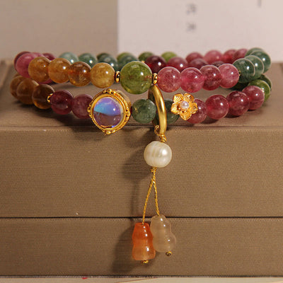 Buddha Stones Multicolored Tourmaline Positive Double Wrap Gourd Charm Bracelet Bracelet BS 7