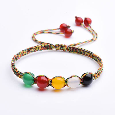 Buddha Stones Colorful Agate Metal Wood Water Fire Earth Five Elements String Bracelet Bracelet BS 9