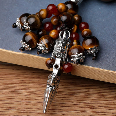 Buddha Stones Natural Tiger Eye Red Agate Dragon Vein Agate Stone Vajra Dorje Power Healing Bracelet Car Decoration Bracelet BS 1
