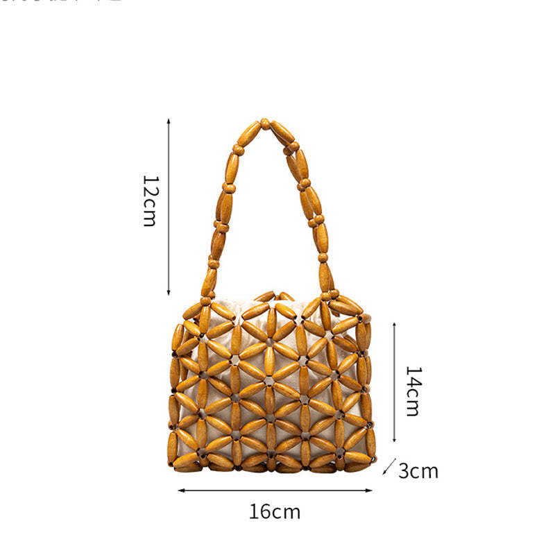 Buddha Stones Hand-woven Mini Wooden Beads Handbag Handbags BS 6