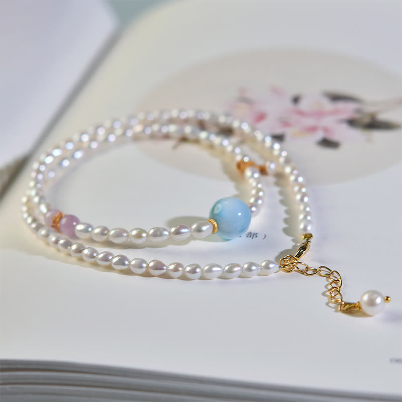 Buddha Stones 925 Sterling Silver Natural Pearl Larimar Sincerity Necklace Pendant Necklaces & Pendants BS 1