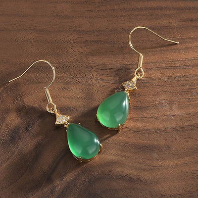 Buddha Stones Cyan Jade Luck Drop Earrings Earrings BS 2