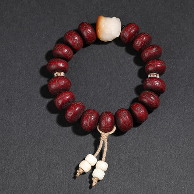 Buddha Stones Tibet Bodhi Seed Dzi Bead Dancing Lion Luck Bracelet Wrist Mala Bracelet BS Bodhi Seed Dancing Lion(Wrist Circumference 14-16cm)