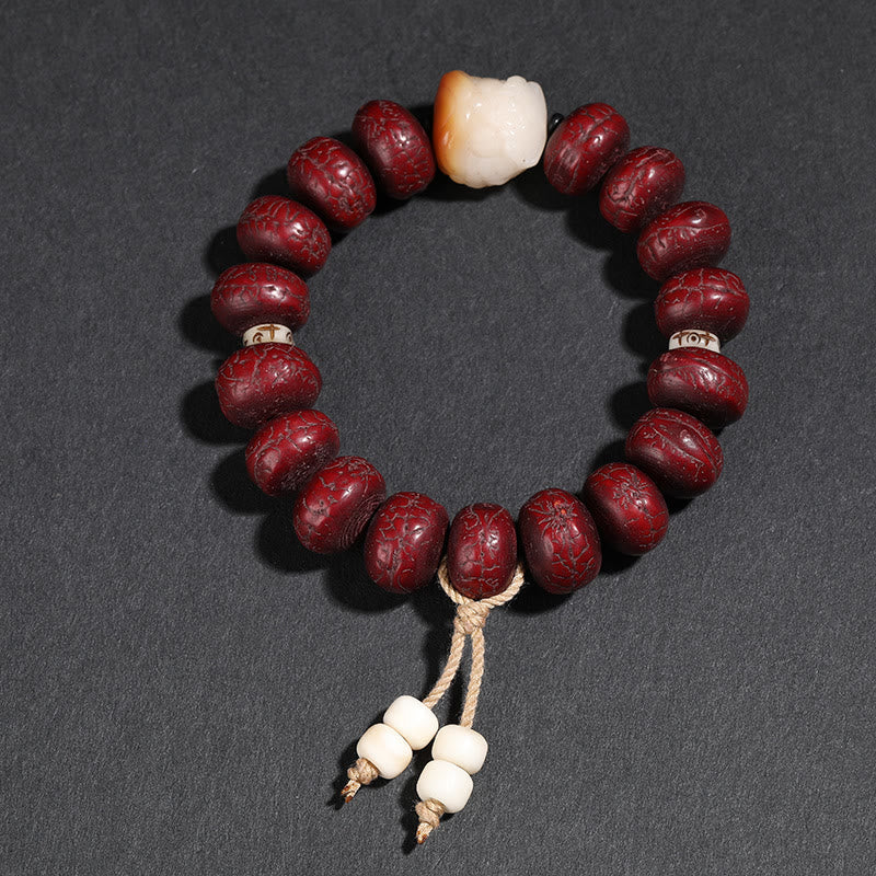 Buddha Stones Tibet Bodhi Seed Dzi Bead Dancing Lion Luck Bracelet Wrist Mala Bracelet BS Bodhi Seed Dancing Lion(Wrist Circumference 14-16cm)