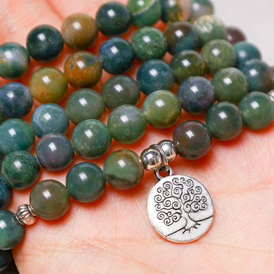 Buddha Stones 108 Mala Beads Indian Agate Lotus OM Tree of life Positive Calm Bracelet - image 7