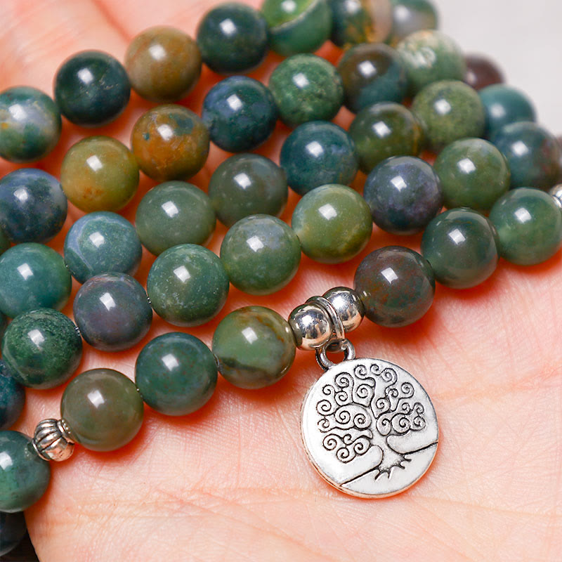 Buddha Stones 108 Mala Beads Indian Agate Lotus OM Tree of life Positive Calm Bracelet - image 7