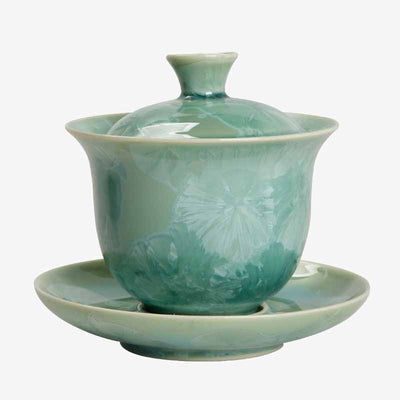 Buddha Stones Traditional Glaze Ceramic Gaiwan Sancai Teacup Kung Fu Tea Cup And Saucer With Lid 180ml Cup BS 10