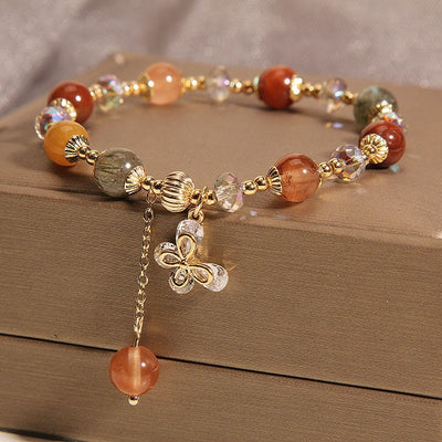 Buddha Stones Natural Fu Lu Shou Rainbow Crystal Rutilated Quartz Wealth Butterfly Charm Bracelet Bracelet BS 4