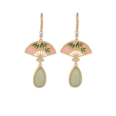 Buddha Stones Natural Green Aventurine Fan Pattern Luck Drop Earrings Earrings BS 4