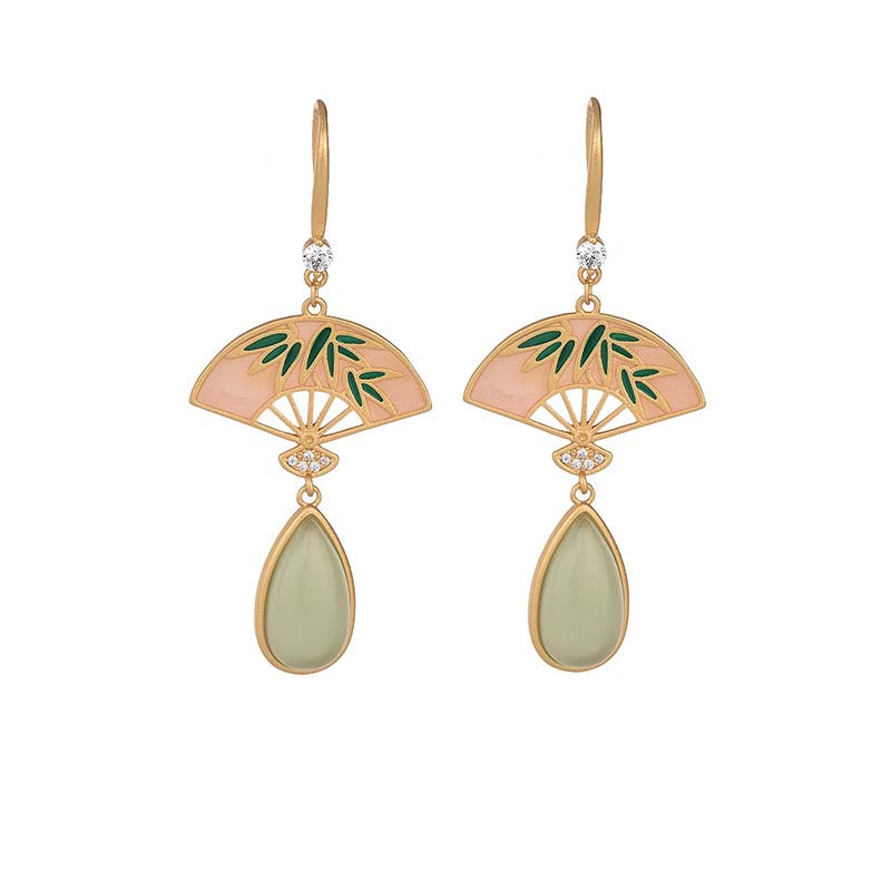 Buddha Stones Natural Green Aventurine Fan Pattern Luck Drop Earrings Earrings BS 4
