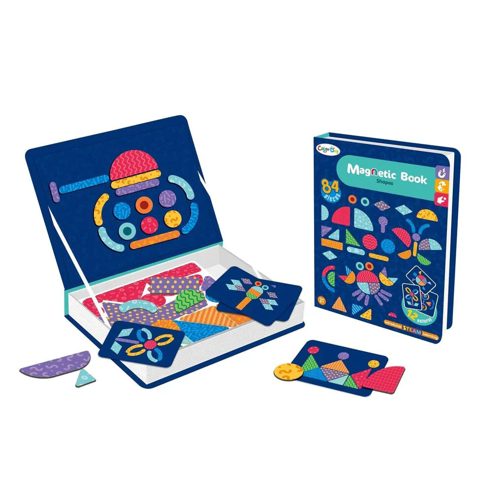 Fidtoy Magnetic Shape Book for Kids – 84 PCS Magnetic Geometry Puzzle Learning Toy with 12 Patterns & 6 Double-Sided Cards for STEAM Education, Travel Play & Creative Thinking Age 3+