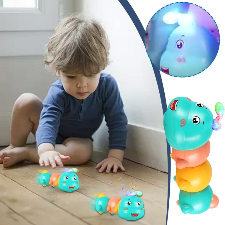 Fidtoy Magnetic Electric Caterpillar Light Sound Toy Set for Toddlers Crawling Music Play Age 12M+