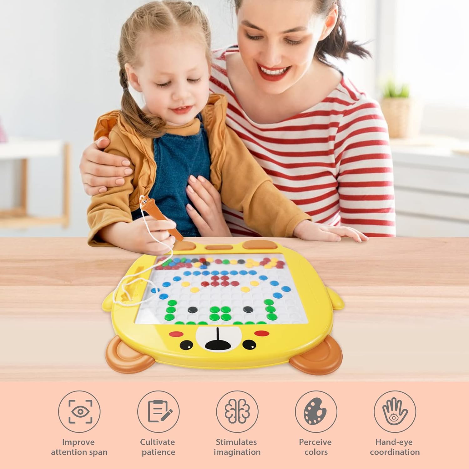 Fidtoy Magnetic Drawing Board for Kids | Plastic Magnetic Bead Doodle Board, 20 Pattern Cards, Magnetic Pen, Color Recognition, Fine Motor Skills & Travel Quiet Toy Age 3-6