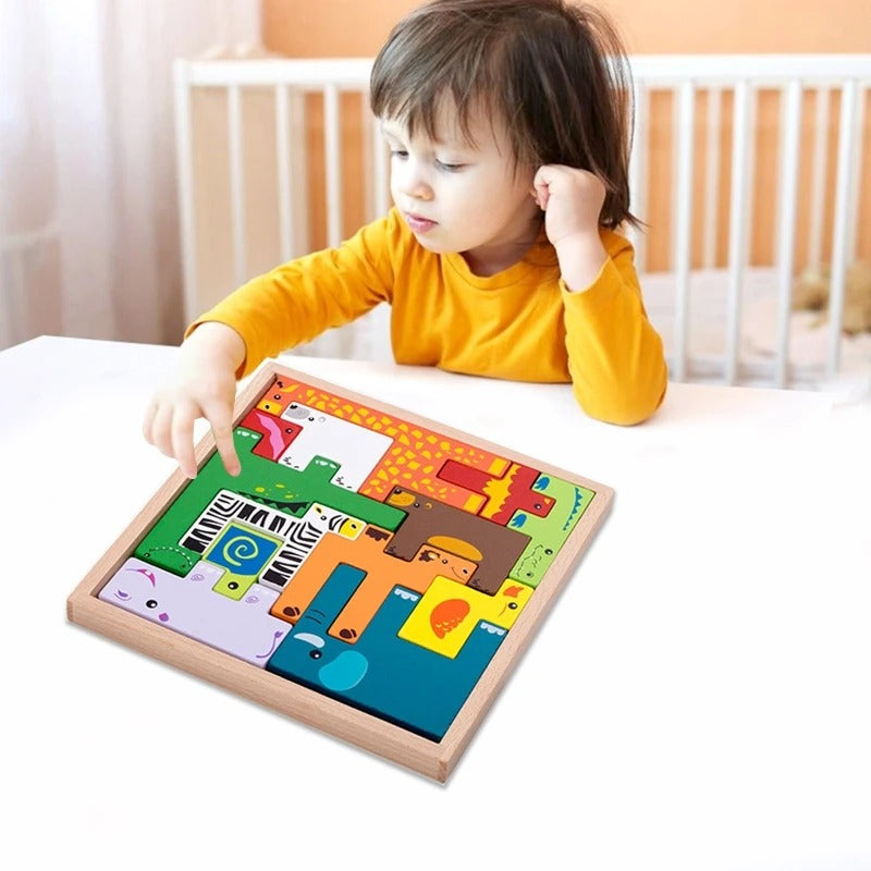 Fidtoy Wooden Animal Creative Challenge Puzzle Board for Kids | 13-Piece Animal Shape Matching Puzzle, Geometric Sorting, Stacking Blocks, Fine Motor & Problem-Solving Toy Age 2-6