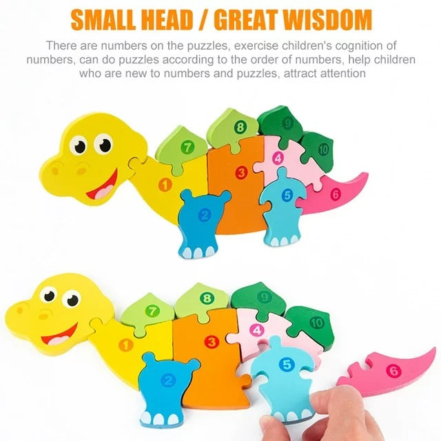 Fidtoy 3D Wooden Dinosaur Puzzle Board, Wooden Animal Board for Toddlers, Preschool Dino Matching Puzzle, Fine Motor and Color Recognition Toy Ages 2-6