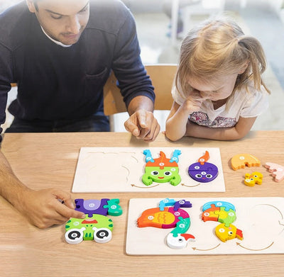 Fidtoy Puzzle 3D cognitif de croissance animale - Animaux aléatoires, Puzzle de croissance animale en bois avec pièces numérotées, Jouet d'apprentissage Montessori sur la nature pour enfants