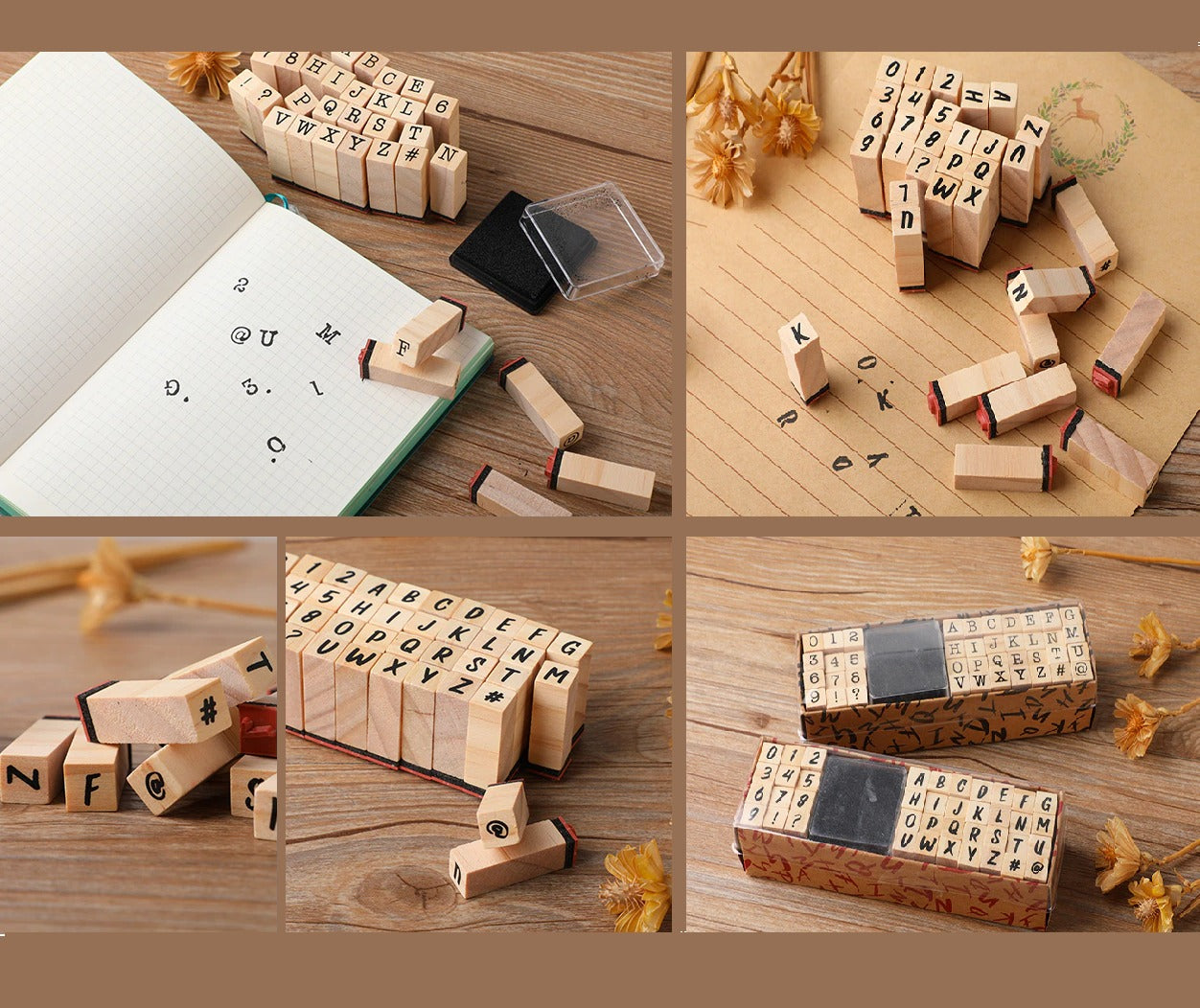 Fidtoy Wooden Number and Letter Stamp Set 40 Pieces Alphabet Rubber Stamps with Inkpad for Kids DIY Cards Scrapbooks Journals Ages 3+