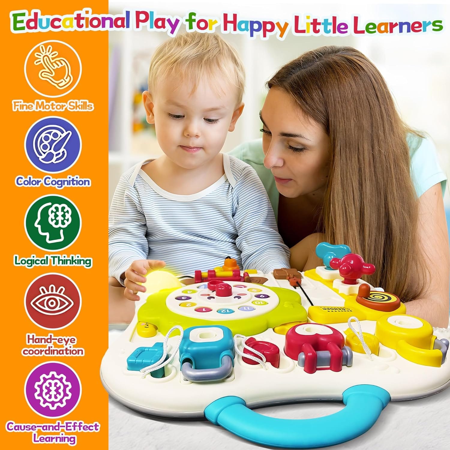 Fidtoy Montessori Multifunction Exploration Busy Board for Babies Light Music Sensory Travel Learning Toy Age 0-3