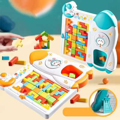 Fidtoy Space Rocket Tetris Table Block Challenge Game for Kids Ages 4-12, Plastic 3D Puzzle Board Game with Rocket Frame and Colorful Shape Blocks for Logic Play