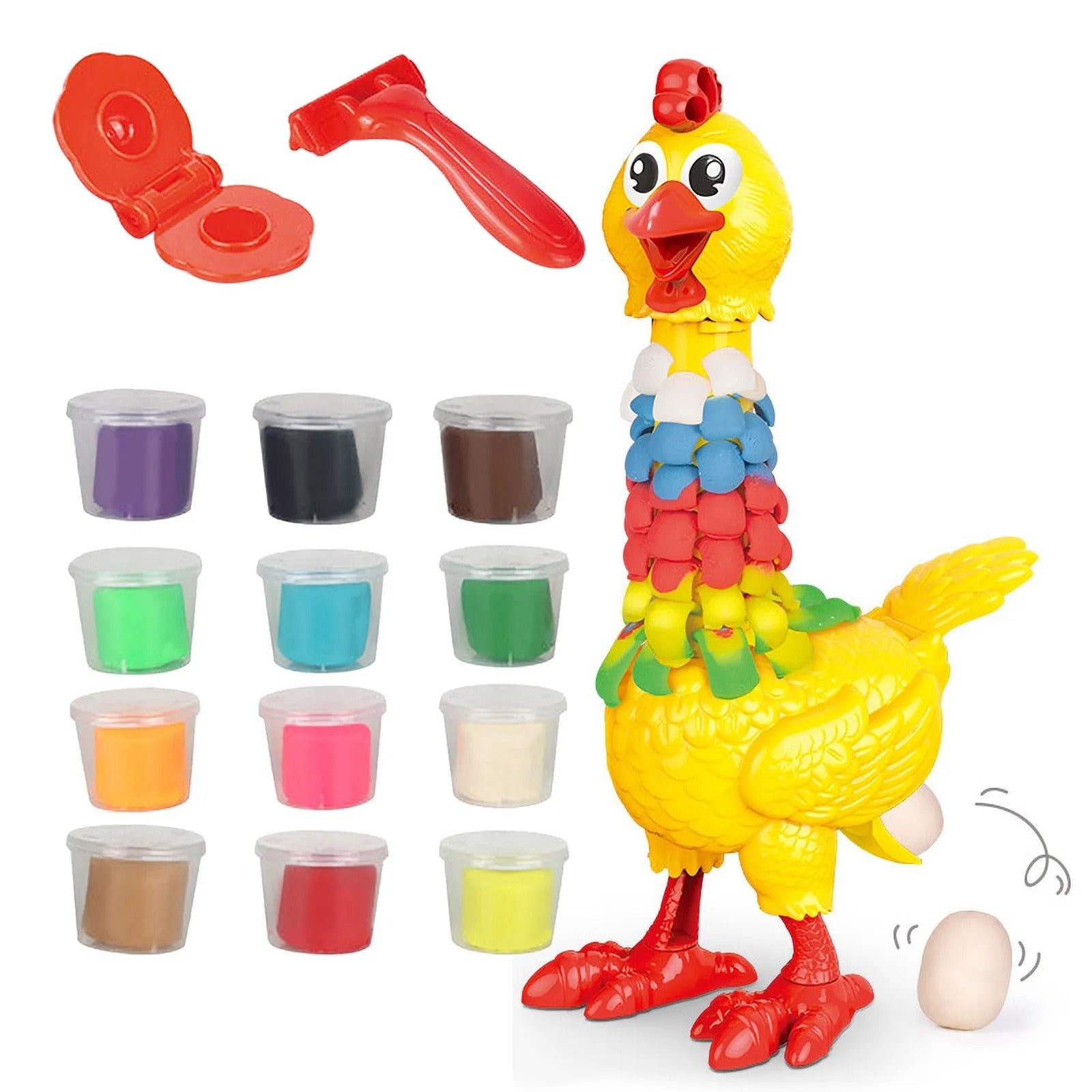DIY Plumas Coloridas Gallina Masa para Jugar Ponedora de Huevos - 286
