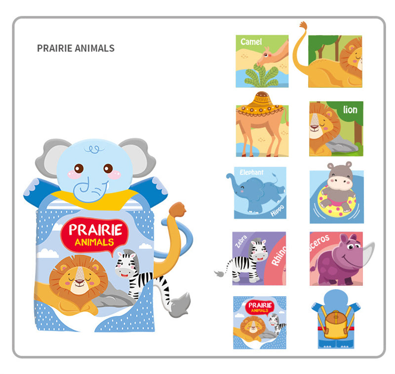 Fidtoy Prairie Animals Hand Puppet Cloth Book for Babies Soft Sensory Early Reading Book Toddler Touch Learning Toy