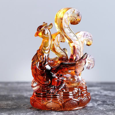 Buddha Stones Feng Shui Four Symbols Azure Dragon Handmade Liuli Crystal Art Piece Home Office Decoration Decorations BS Vermilion Bird