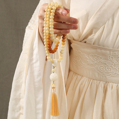 Buddha Stones Natural Bodhi Seed Lotus Dzi Bead Peace Harmony Charm Bracelet Mala Bracelet BS 9mm Gradient Bodhi Seed&Lotus