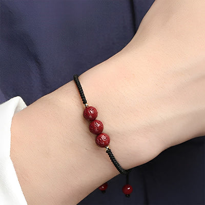 Buddha Stones Handmade Cinnabar Om Mani Padme Hum Engraved Beads Blessing Braided Bracelet Bracelet BS 8