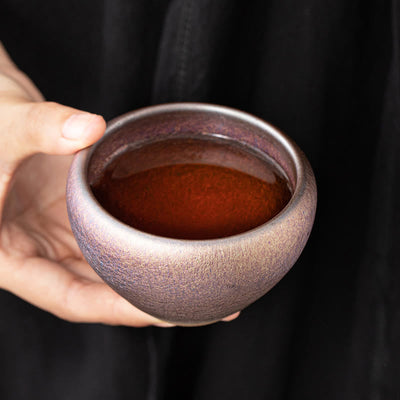 Buddha Stones Vintage Purple Rainbow Chinese Jianzhan Kiln Change Porcelain Teacup Kung Fu Tea Cup Jian Zhan Tea Cup BS 5