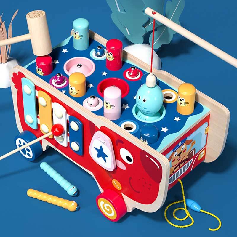 Fidtoy 5-in-1 Wooden Hammer Activity Toy for Toddlers | Hand-Eye Coordination & Cognitive Skills