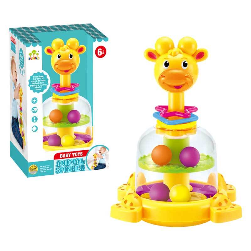 Fidtoy Jirafa de juguete giratorio y saltarín para niños pequeños | Coordinación educativa mano-ojo | Juego silencioso y aprendizaje sensorial