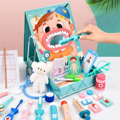 Fidtoy Mallette de docteur en bois 18 pièces, jouet médical pour jeu d'imitation