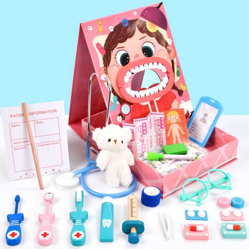 Fidtoy Mallette de docteur en bois 18 pièces, jouet médical pour jeu d'imitation