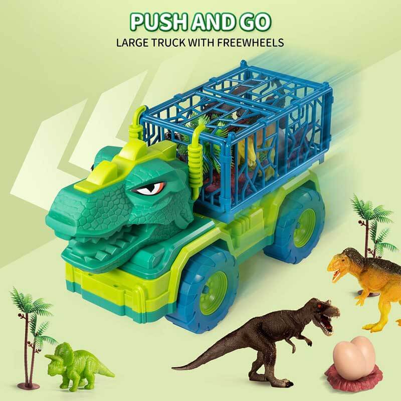 Fidtoy Dinosaur Transport Truck Playset with 15 Realistic Dinosaurs and Activity Mat – STEM Imaginative Toy for Kids
