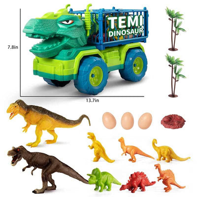 Fidtoy Dinosaur Transport Truck Playset with 15 Realistic Dinosaurs and Activity Mat – STEM Imaginative Toy for Kids