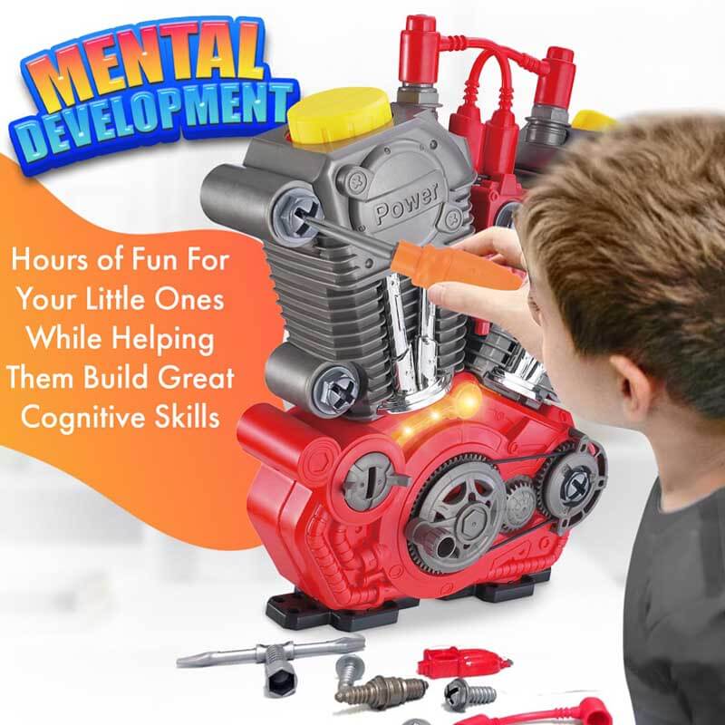 Moteur de moto Fidtoy à construire avec sons et lumières pour enfants