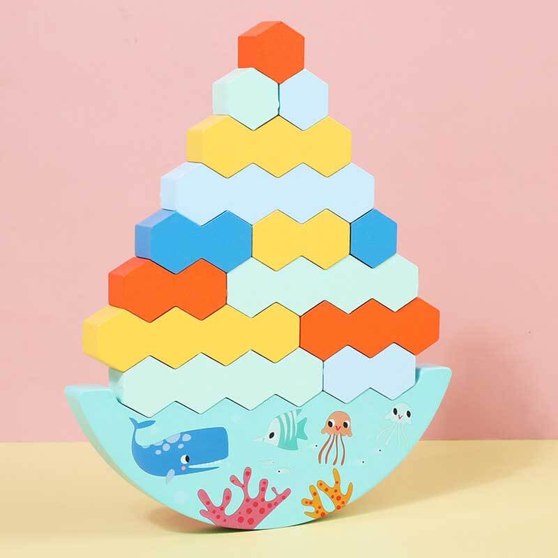 Fidtoy Balance Stacking Board Game Wooden Blocks with Dice