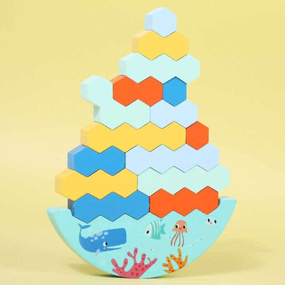 Fidtoy Balance Stacking Board Game Wooden Blocks with Dice