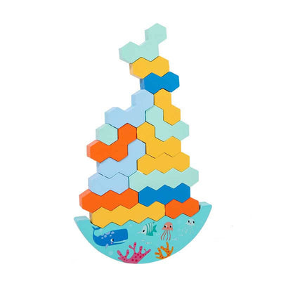Fidtoy Balance Stacking Board Game Wooden Blocks with Dice