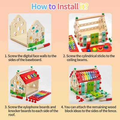 Fidtoy Wooden Activity Cube Montessori Busy House Toy for Toddlers Multi-Activity Learning