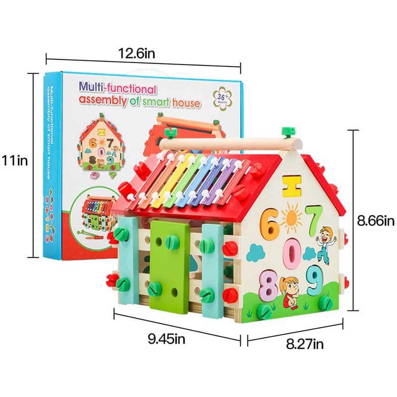 Fidtoy Wooden Activity Cube Montessori Busy House Toy for Toddlers Multi-Activity Learning