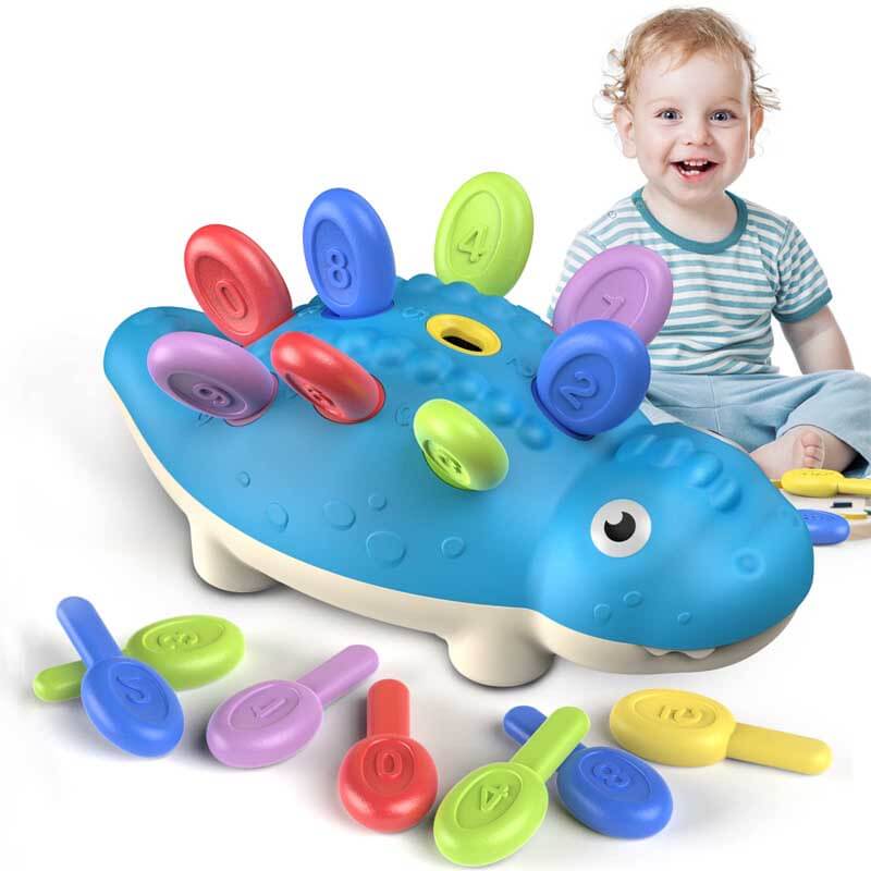 Fidtoy Jouet à chevilles dinosaure Montessori pour tout-petits – Jouet éducatif pour la motricité fine et l'apprentissage précoce