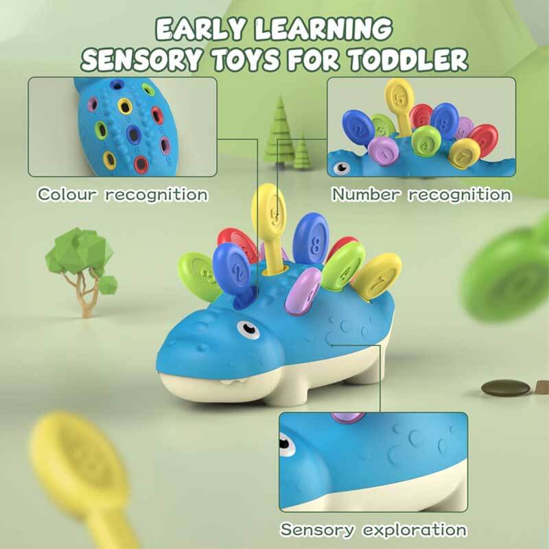 Fidtoy Jouet à chevilles dinosaure Montessori pour tout-petits – Jouet éducatif pour la motricité fine et l'apprentissage précoce
