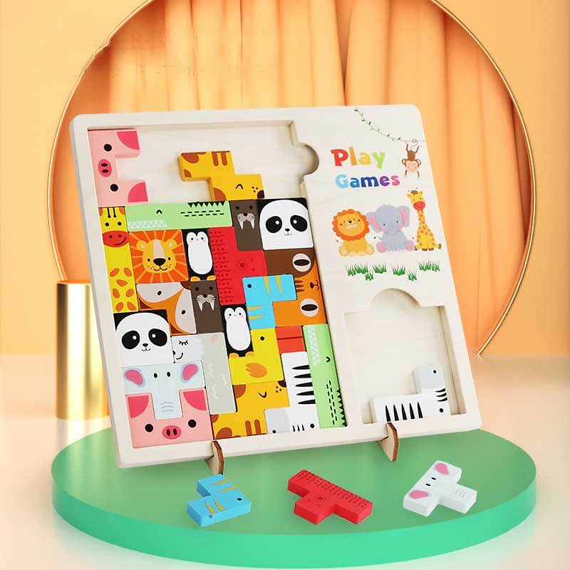 Fidtoy Wooden Puzzle Tower & STEM Blocks | Toddler Educational Building Toy