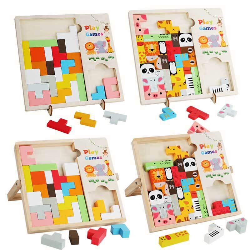 Fidtoy Wooden Puzzle Tower & STEM Blocks | Toddler Educational Building Toy