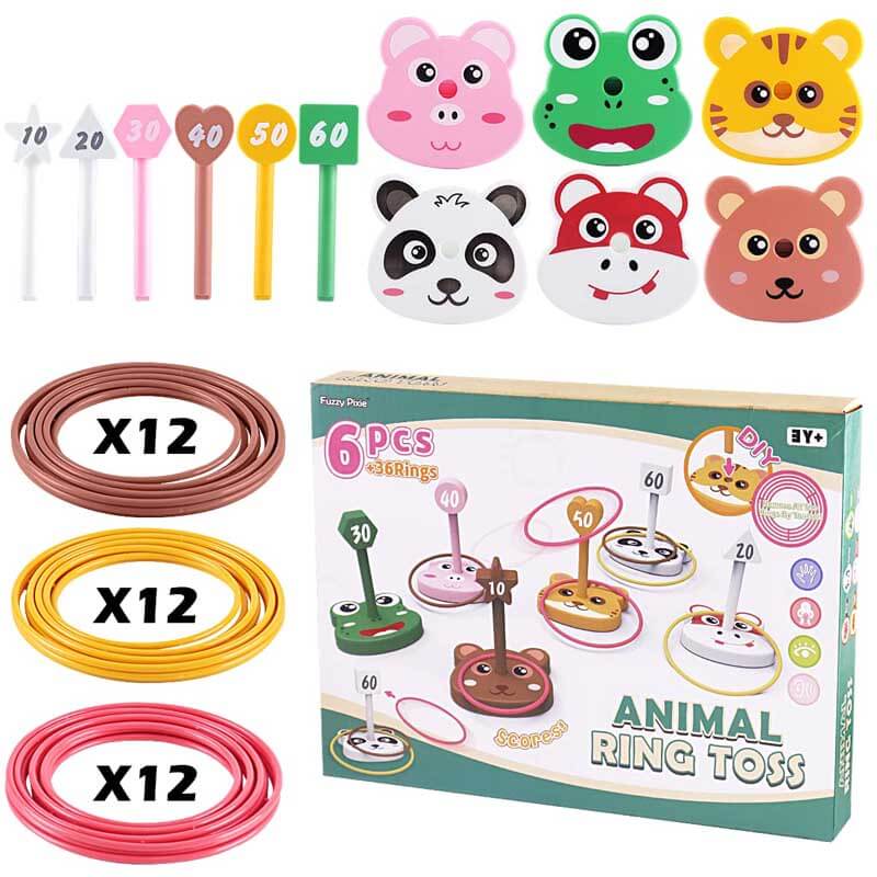 Fidtoy 42 PCS Jeu de lancer d'anneaux et de sacs de haricots pour enfants 3+ | Jouet d'apprentissage pour la coordination œil-main et le calcul