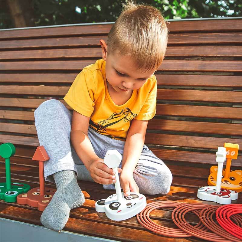 Fidtoy 42 PCS Jeu de lancer d'anneaux et de sacs de haricots pour enfants 3+ | Jouet d'apprentissage pour la coordination œil-main et le calcul
