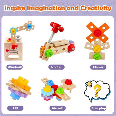 Fidtoy Wooden Construction Tool Box Set Montessori Toy for Kids